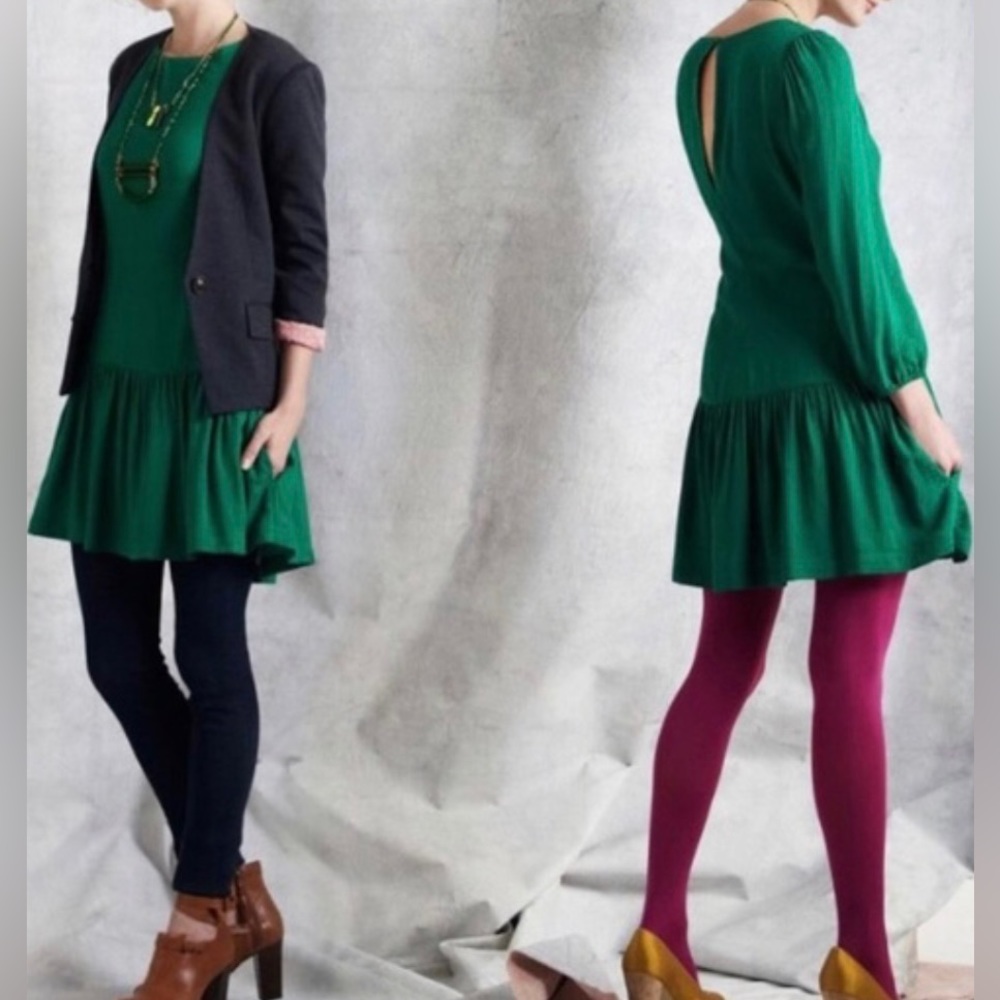 Anthropologie Meadow Rue 3/4 Sleeve Green Dress Women’s size 4